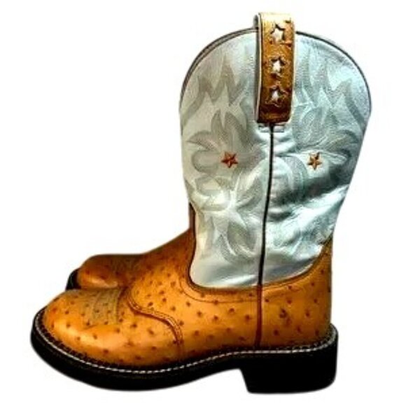 ARIAT Blue and Brown Ostrich Print Cowboy Boots Size 7C - Picture 6 of 10